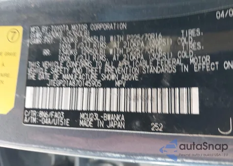 2007 Toyota Highlander V6 z USA, uszkodzony, nr VIN JTEGP21A870145905